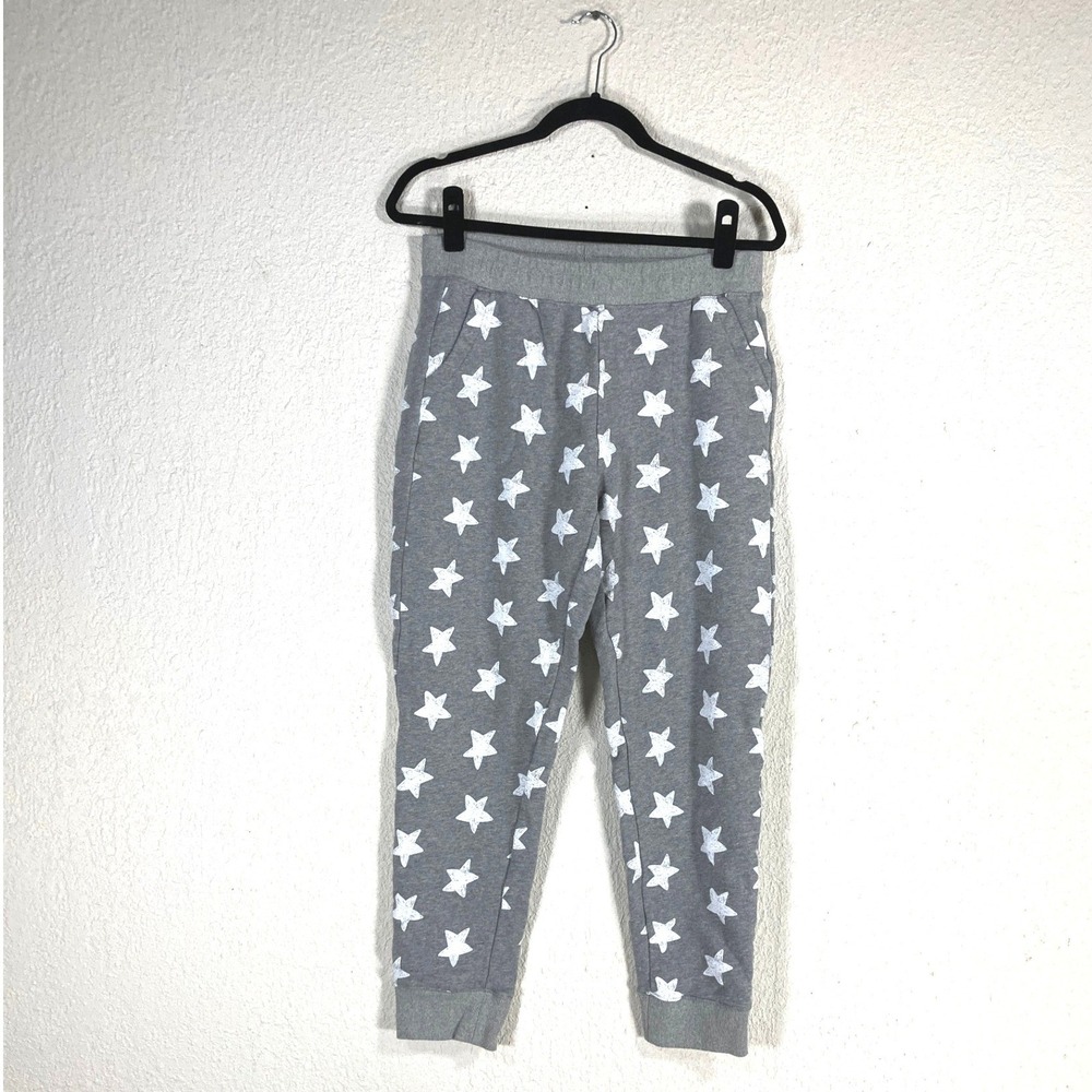 Umgee USA Women Gray Star Print Joggers Sweatpants Cotton Lounge Pants Size L